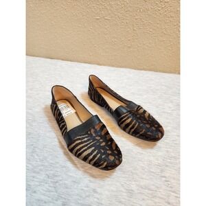 Johnston & Murphy Womens 7 Brown Animal Print Calf Hair Loafers Almond Toe Flats